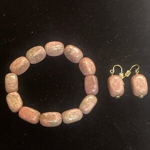 lot of 2 QVC Lee Sands Dust Pink Gemstone Stretch Bracelets Earrings Jewelry